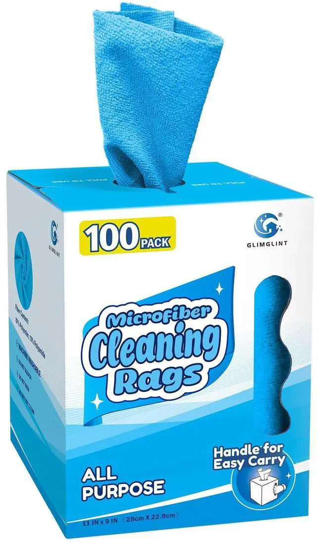 Main image of Microfiber Cleaning Cloth Box, Shop Towels 100 Pack Washable