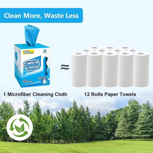 Alt view image 5 of 7 - Microfiber Cleaning Cloth Box, Shop Towels 100 Pack Washable
