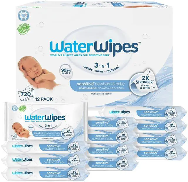 Main image of Sensitive+ Newborn & Baby Wipes, 3-In-1 Cleans, Cares, Protects, 99.9% Water, Unscented & Hypoallergenic, 720 Count (12 Packs)