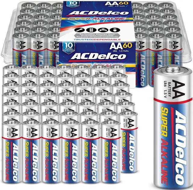 Main image of ACDelco 60-Count Double AA Batteries, Maximum Power Super Alkaline Battery for Home and Office, 10-Year Shelf Life, Reclosable Packaging