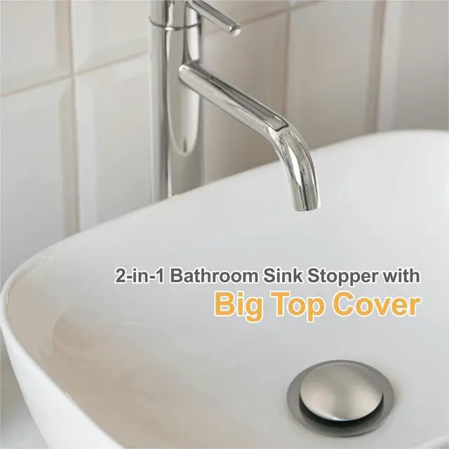 Alt view image 2 of 7 - Bathroom Sink Stopper,Sink Drain Stopper Pop Up Strainer Brushed