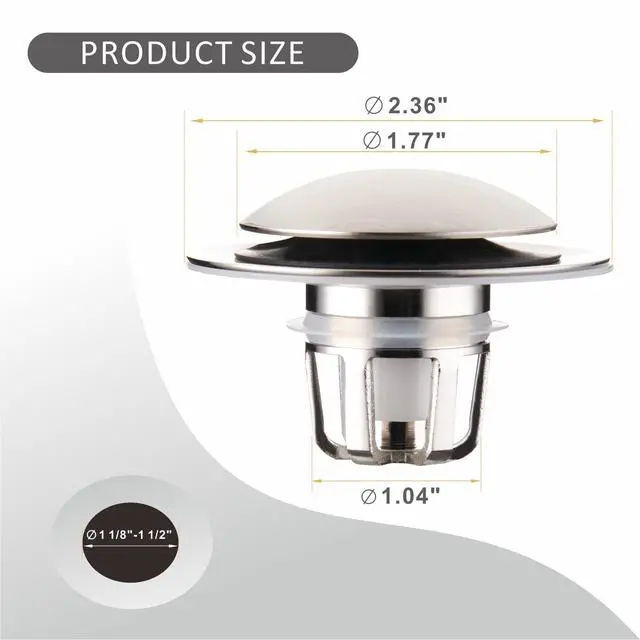 Alt view image 3 of 7 - Bathroom Sink Stopper,Sink Drain Stopper Pop Up Strainer Brushed
