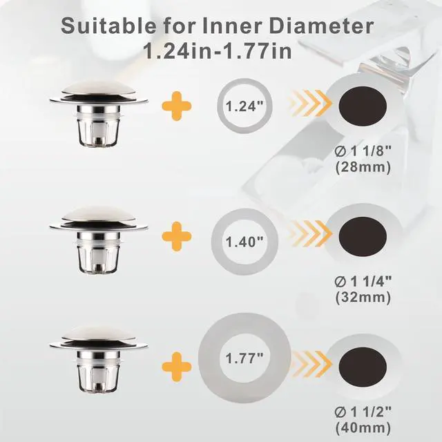 Alt view image 4 of 7 - Bathroom Sink Stopper,Sink Drain Stopper Pop Up Strainer Brushed