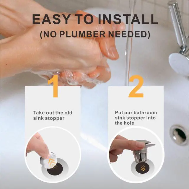 Alt view image 6 of 7 - Bathroom Sink Stopper,Sink Drain Stopper Pop Up Strainer Brushed