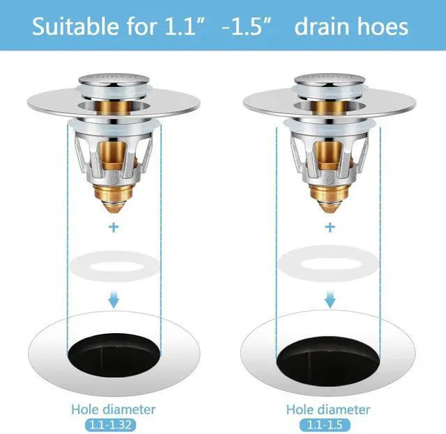 Alt view image 3 of 7 - 2Pcs Bathroom Sink Stoppers Pop Up Drain Stopper for Bathroom Sink2-in-1 Sink Stopper & Strainer,Universal Wash Basin Sink Stopperfor 1.1"~1.5" Bathroom Sink DrainSilver