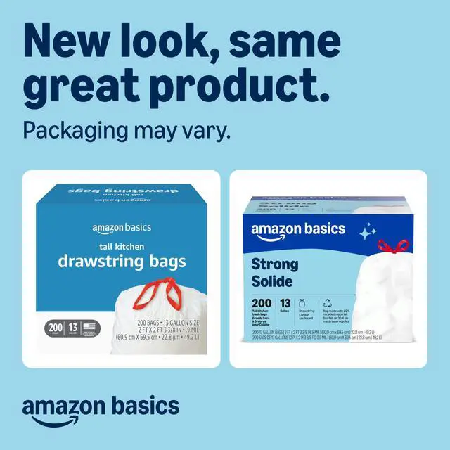 Alt view image 2 of 6 - Trash Bags, Tall Kitchen Drawstring, Unscented, 13 Gallon, 200 Count, Pack of 1, Packaging May Vary