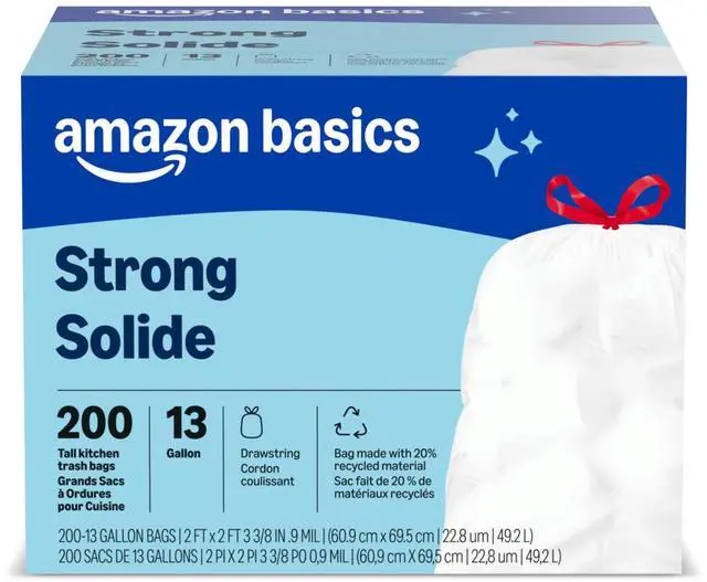 Main image of Trash Bags, Tall Kitchen Drawstring, Unscented, 13 Gallon, 200 Count, Pack of 1, Packaging May Vary