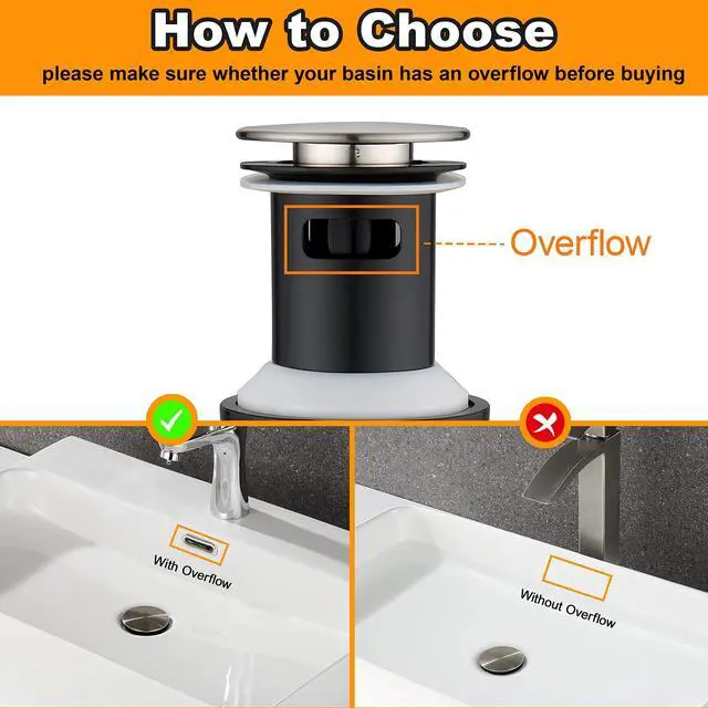Alt view image 3 of 7 - Pop Up Bathroom Sink Drain - Bathroom Sink Stopper with Overflow for Faucet Vessel, Push Type Bathroom Sink Vanity Assembly with Strainer, Brushed Nickel