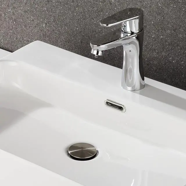 Alt view image 5 of 7 - Pop Up Bathroom Sink Drain - Bathroom Sink Stopper with Overflow for Faucet Vessel, Push Type Bathroom Sink Vanity Assembly with Strainer, Brushed Nickel