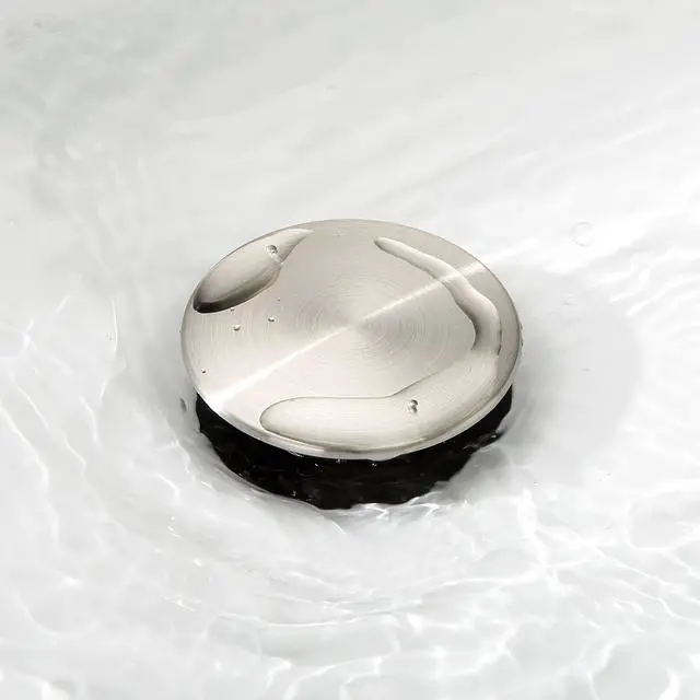 Alt view image 6 of 7 - Pop Up Bathroom Sink Drain - Bathroom Sink Stopper with Overflow for Faucet Vessel, Push Type Bathroom Sink Vanity Assembly with Strainer, Brushed Nickel