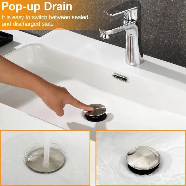 Alt view image 7 of 7 - Pop Up Bathroom Sink Drain - Bathroom Sink Stopper with Overflow for Faucet Vessel, Push Type Bathroom Sink Vanity Assembly with Strainer, Brushed Nickel