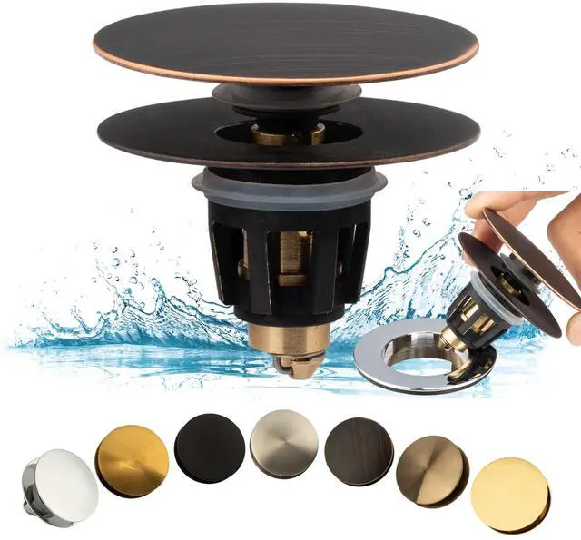 Main image of Universal Bathroom Sink Drain Stopper, Fits Most Pop-Up Drains for Vessel Sink Lavatory Vanity, Sink Drain Strainer with Detachable Hair Catcher, Tested by Plumber in US (Oil Rubbed Bronze)