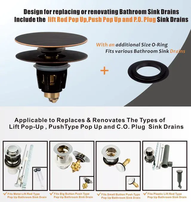 Alt view image 2 of 7 - Universal Bathroom Sink Drain Stopper, Fits Most Pop-Up Drains for Vessel Sink Lavatory Vanity, Sink Drain Strainer with Detachable Hair Catcher, Tested by Plumber in US (Oil Rubbed Bronze)