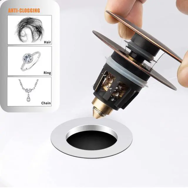 Alt view image 4 of 7 - Universal Bathroom Sink Drain Stopper, Fits Most Pop-Up Drains for Vessel Sink Lavatory Vanity, Sink Drain Strainer with Detachable Hair Catcher, Tested by Plumber in US (MATT Black)