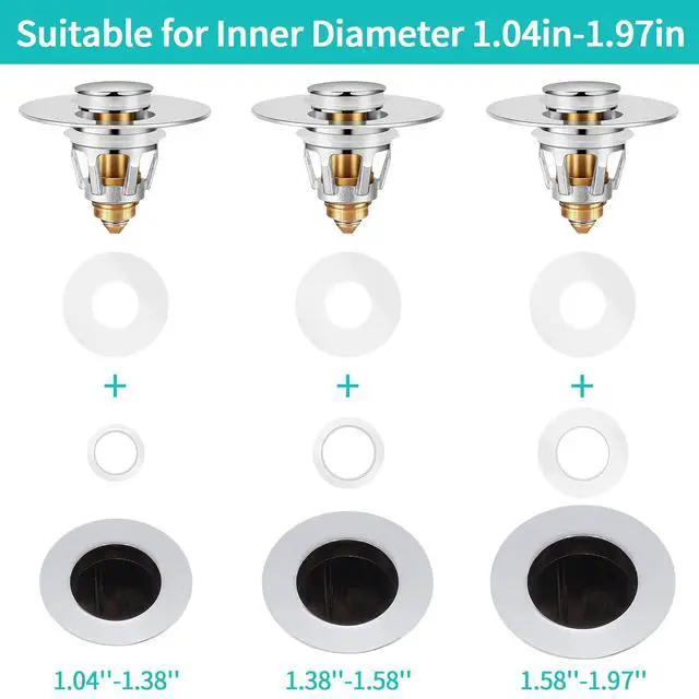 Alt view image 5 of 7 - Sink Stopper, Bathroom Sink Drain Strainer with Hair Catcher, for 1.04~1.97 Drain Hole, Brass Universal Drain Cover, Pop Up Basin Plug