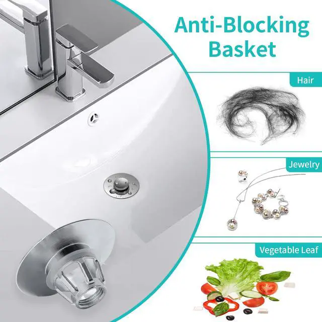 Alt view image 3 of 7 - Sink Stopper, Bathroom Sink Drain Strainer with Hair Catcher, for 1.04~1.97 Drain Hole, Brass Universal Drain Cover, Pop Up Basin Plug