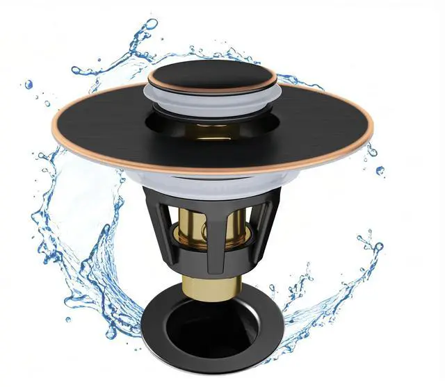 Main image of Bathroom Sink Stopper, 1.1-1.77 Inch Basin Pop Up Sink Drain Stopper, Anti Clogging Drain Plug with Detachable Hair Catcher, Dark Bronze