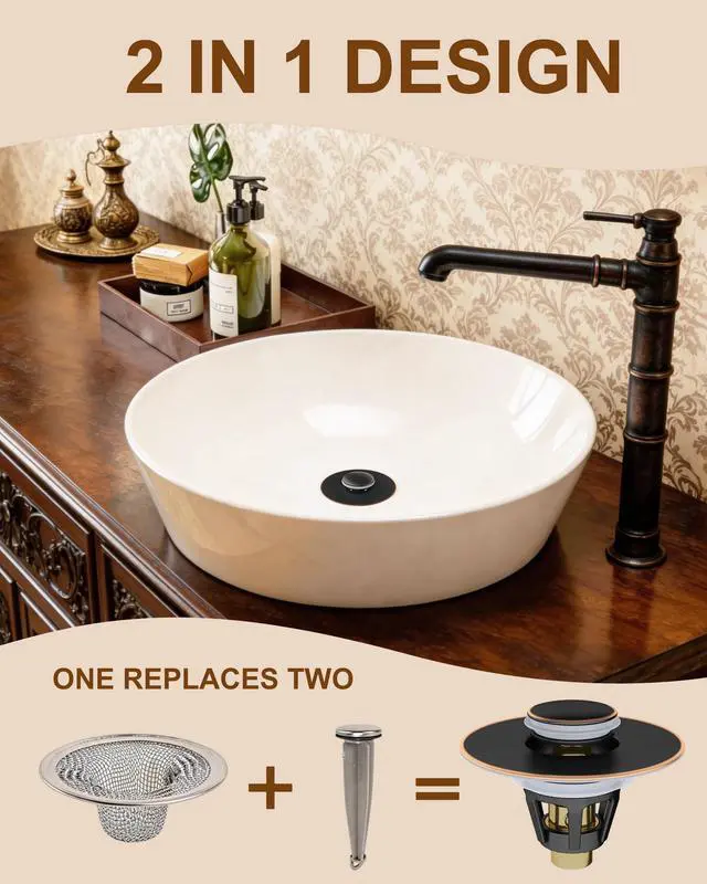 Alt view image 2 of 7 - Bathroom Sink Stopper, 1.1-1.77 Inch Basin Pop Up Sink Drain Stopper, Anti Clogging Drain Plug with Detachable Hair Catcher, Dark Bronze