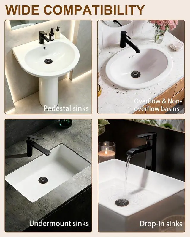 Alt view image 6 of 7 - Bathroom Sink Stopper, 1.1-1.77 Inch Basin Pop Up Sink Drain Stopper, Anti Clogging Drain Plug with Detachable Hair Catcher, Dark Bronze