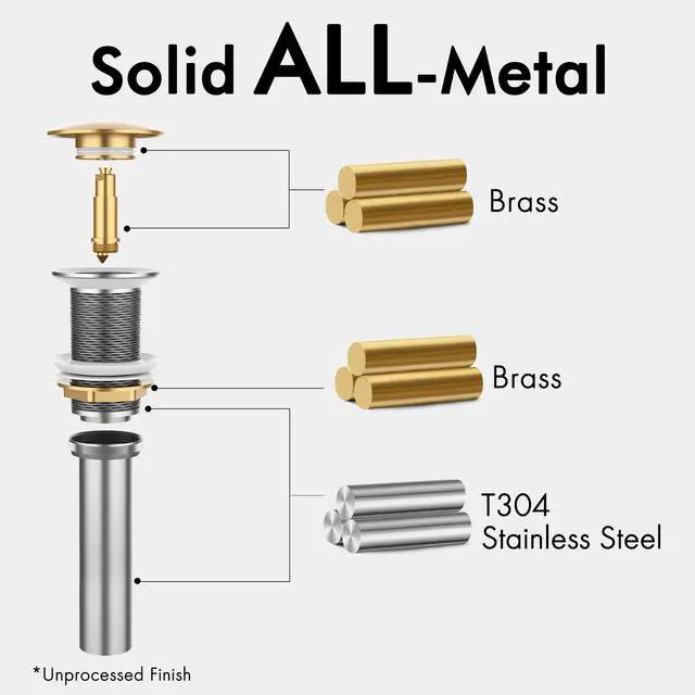 Alt view image 2 of 7 - Bathroom Sink Drain Without Overflow Vessel Sink Lavatory Vanity Pop Up Drain Stopper Matte Black for 1.6"-1.9" Sink Hole, All Metal Rustproof Brass and 304 Stainless Steel, S2008D-BK