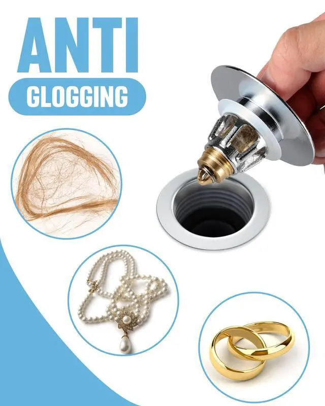 Alt view image 3 of 7 - Bathroom Sink Drain Strainer, 2 in 1 Anti-Clogging Sink Stopper with Hair Catcher, Universal Pop-Up Sink Drain Plug Fits 1.1" ~ 1.5" Drain, Solid Brass (Chrome)