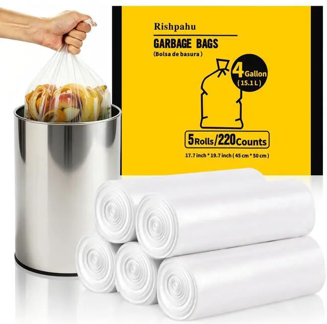 Main image of Rishpahu 4 Gallon Small Trash Bags, 220 Ct Unscented for Bathroom & Office