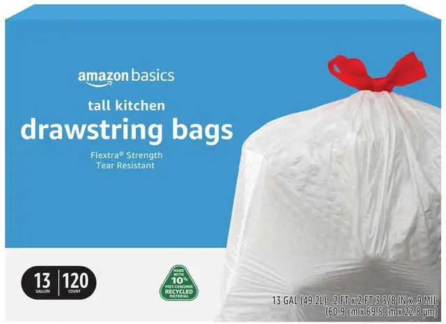 Main image of 13 Gallon Tall Kitchen Drawstring Trash Bags, Flextra Strength, Tear Resistant, 10% Post Consumer Recycled, 120 Count