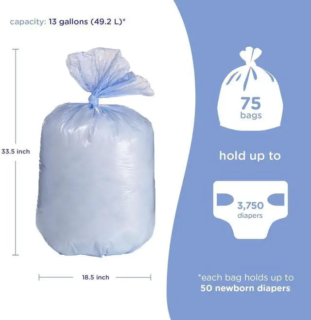 Alt view image 5 of 6 - Diaper Pail Plastic Bags, 13-Gallon Capacity, 3 Pack, 75 Count