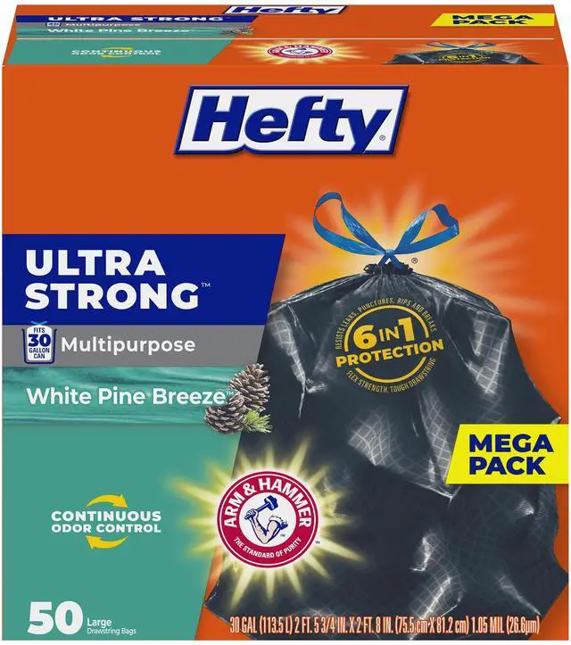 Main image of Ultra Strong 30 Gal Large Trash Bags, Black, White Pine Breeze, 50ct