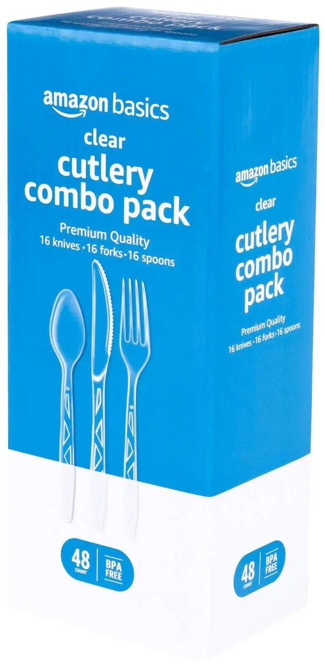 Main image of Disposable Clear Plastic Cutlery, Premium Quality, BPA-Free, Sturdy, 48 Count Combo Pack: 16 Forks, 16 Spoons and 16 Knives