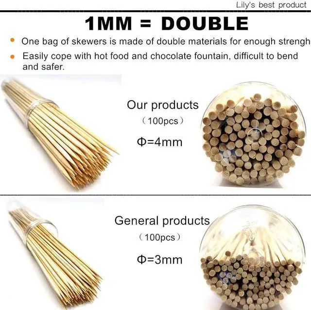 Alt view image 3 of 7 - 10" Natural Bamboo Skewers for BBQAppetiserFruitCocktailKabobChocolate FountainGrillingBarbecueKitchenCrafting and Party. =4mm, More Size Choices 6"/8"/12"/14"/16"/30"(100 PCS)
