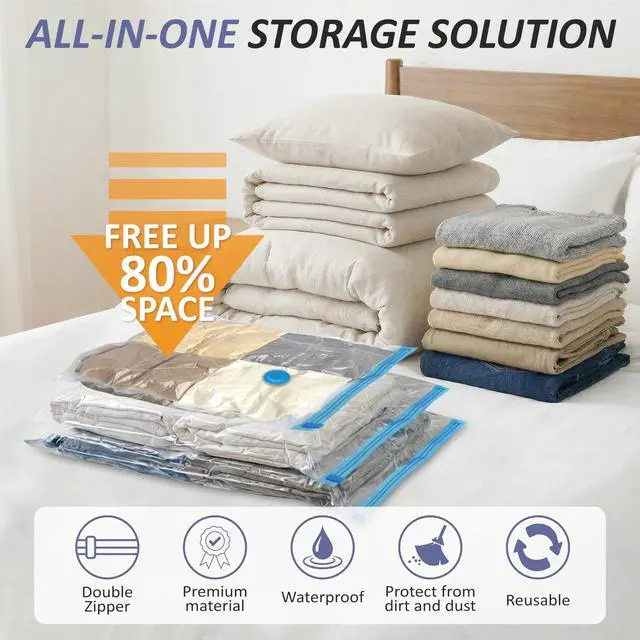 Alt view image 2 of 7 - Vacuum Storage Bags, 80% Compression Vacuum Seal Space Saver Plastic Packaging Bags for Clothes, Blankets, Pillow, Bedding, Comforters, Sealer Clothing Storage,25 Combo