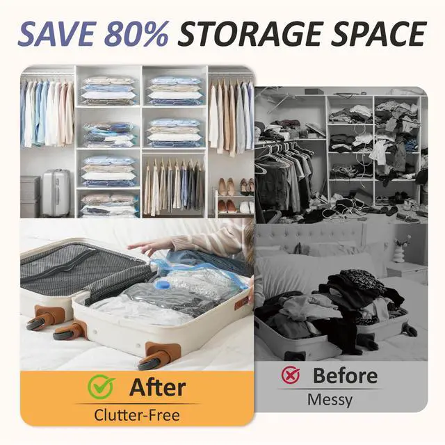 Alt view image 4 of 7 - Vacuum Storage Bags, 80% Compression Vacuum Seal Space Saver Plastic Packaging Bags for Clothes, Blankets, Pillow, Bedding, Comforters, Sealer Clothing Storage,25 Combo