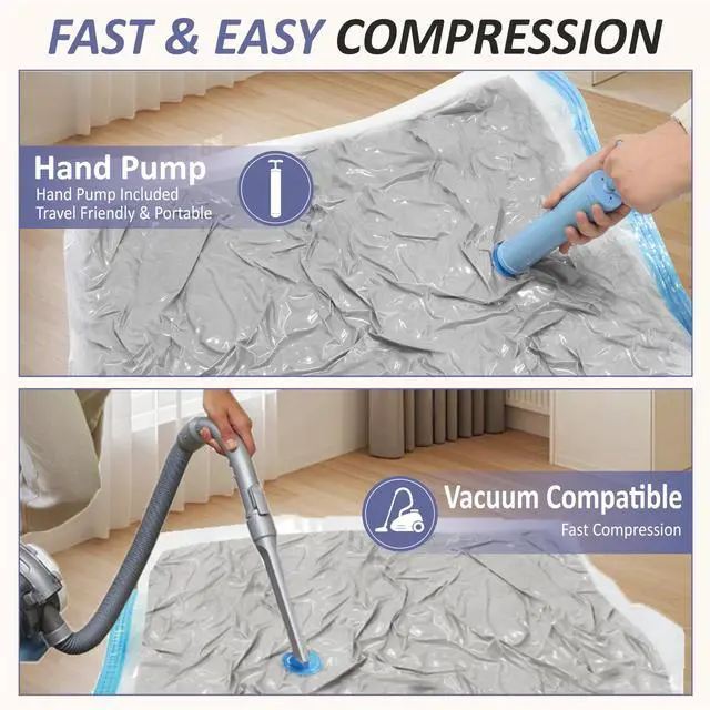 Alt view image 6 of 7 - Vacuum Storage Bags, 80% Compression Vacuum Seal Space Saver Plastic Packaging Bags for Clothes, Blankets, Pillow, Bedding, Comforters, Sealer Clothing Storage,25 Combo