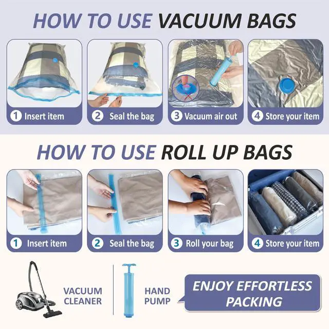 Alt view image 7 of 7 - Vacuum Storage Bags, 80% Compression Vacuum Seal Space Saver Plastic Packaging Bags for Clothes, Blankets, Pillow, Bedding, Comforters, Sealer Clothing Storage,25 Combo