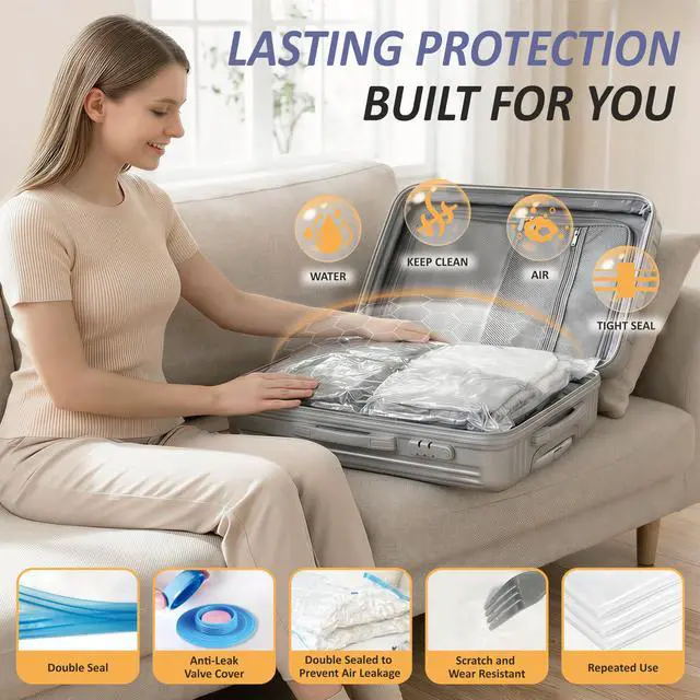 Alt view image 5 of 7 - Vacuum Storage Bags, 80% Compression Vacuum Seal Space Saver Plastic Packaging Bags for Clothes, Blankets, Pillow, Bedding, Comforters, Sealer Clothing Storage,25 Combo