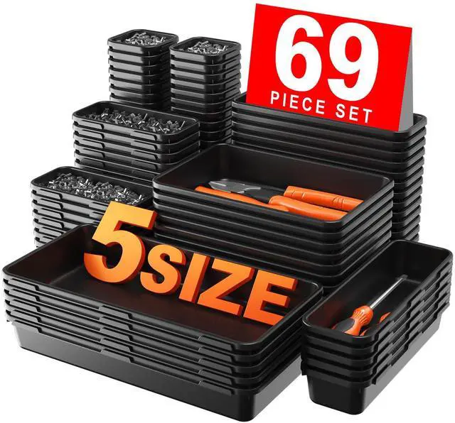 Main image of More Larger Size 69 PCS-5 Size Tool Box Organizer Tray Divider SetBlack Desk Drawer Organizer Bin, Garage Organization and Storage Toolbox for Rolling Tool Chest Cart Cabinet WorkBench