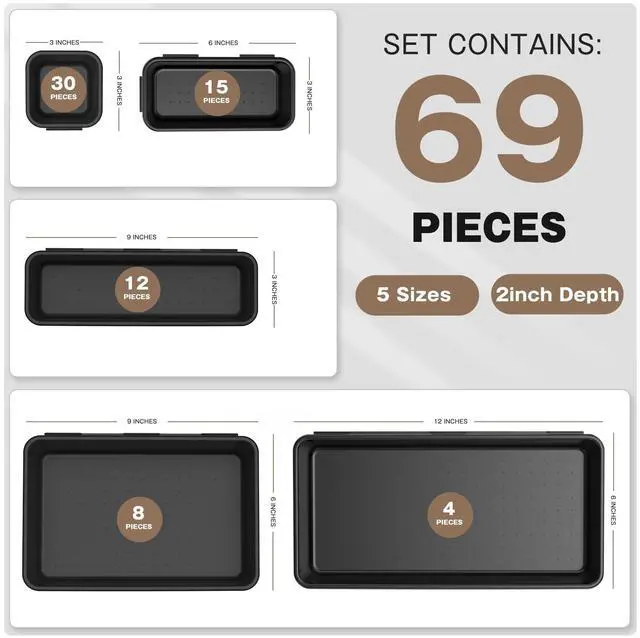 Alt view image 3 of 7 - More Larger Size 69 PCS-5 Size Tool Box Organizer Tray Divider SetBlack Desk Drawer Organizer Bin, Garage Organization and Storage Toolbox for Rolling Tool Chest Cart Cabinet WorkBench