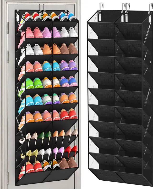Main image of 20-30 Pairs Over the Door Shoe Organizer, Clear Pockets Hanging Shoe Storage for Closet, 10-Tier Door Shoes Rack, Handing Shoes Holder Fit All the Family's Sneakers, Boots, Heels, Black