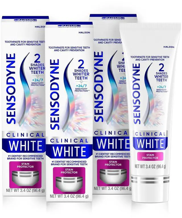 Main image of Clinical White Toothpaste Clinically Proven Whitening for Sensitive Teeth, Stain Protector, 3.4 oz x 3