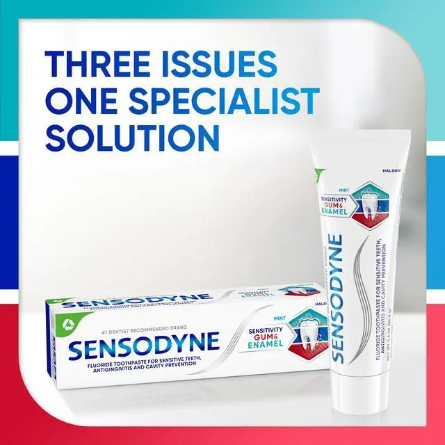 Alt view image 6 of 7 - Toothpaste Sensitivity Gum and Enamel, Triple Protection, Refreshing Fluoride Toothpaste, Mint Flavor - 3.4 Ounces x 3