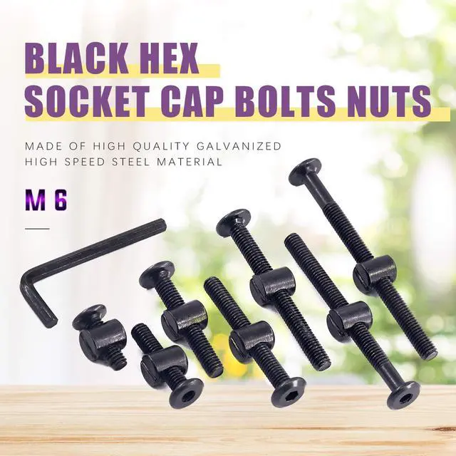 Alt view image 5 of 7 - 84Pcs Black M6 × 20/30/40/50/60/70/80mm Crib Hardware Screws Kit, Hex Socket Head Cap Cribs Baby Bed Bolt and Barrel Nuts with 1 x Allen Wrench Perfect for Furniture, Cots, Cribs Screws
