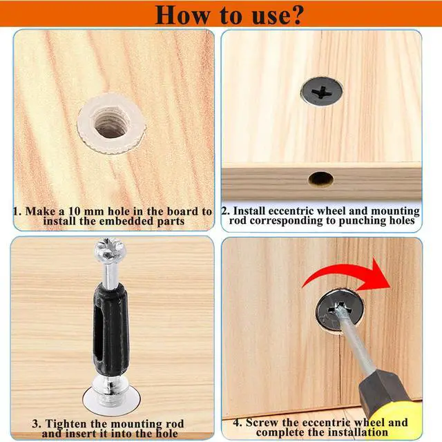 Alt view image 3 of 6 - 120PCS Cam Locks for Furniture3-in-1 Eccentric Hardware Wheels,Furniture Fasteners&Connectors with Multi-Size Nuts,Bolts and Wood Dowel Pins,Kit for Furniture Assembly/Repair(Black)