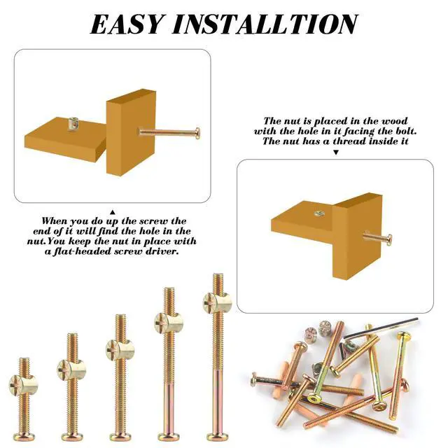 Alt view image 4 of 7 - M6x40/50/60/70/80mm Crib Screws Assortment 20 Set Wooden Bed Hardware Kit