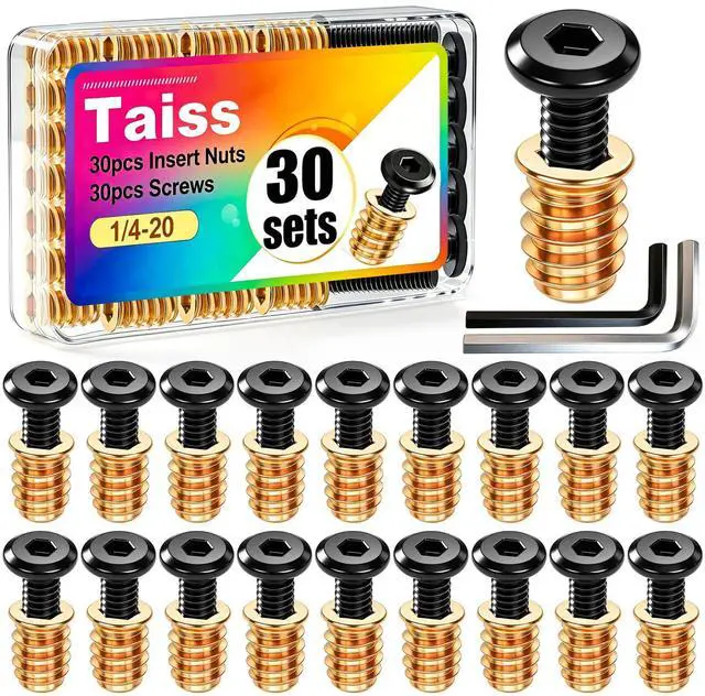 Main image of 60PCS Threaded Inserts for Wood Furniture Screws 1/4-20 x 3/4",1/4-20 x 19/32" Nut Threaded Wood Inserts Bolt Fastener Connector Hex Socket Drive Screw-in Nuts with Hex Spanner
