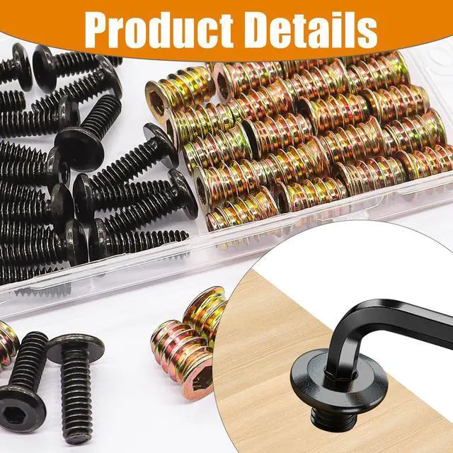 Alt view image 3 of 6 - 60PCS Threaded Inserts for Wood Furniture Screws 1/4-20 x 3/4",1/4-20 x 19/32" Nut Threaded Wood Inserts Bolt Fastener Connector Hex Socket Drive Screw-in Nuts with Hex Spanner