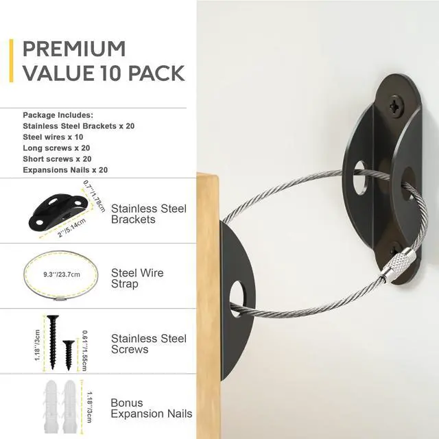 Alt view image 3 of 7 - Furniture Anchors (10 Pack) Anti Tip Furniture Straps for Baby Proofing, 400lbs Tension Earthquake Resistant Metal Straps, Furniture Wall Anchor Prevent Baby Pet from Falling Furniture