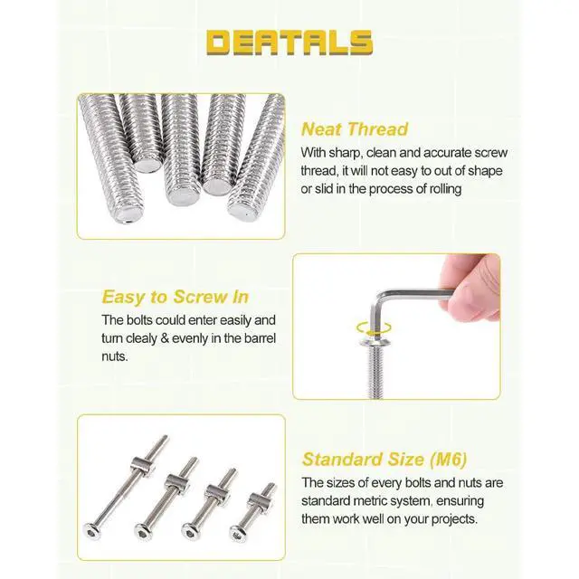 Alt view image 5 of 7 - Crib Screws Hardware Replacement Kit - 16 Set M6 Hex Drive Socket Cap Barrel Nuts Assortment Kit for Baby Bed Cribs Furniture, M6x40/50/60/70/80mm