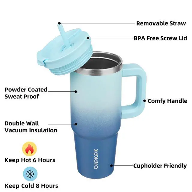 Alt view image 2 of 6 - 30 oz Insulated Tumbler with Handle & Straw, Stainless Steel