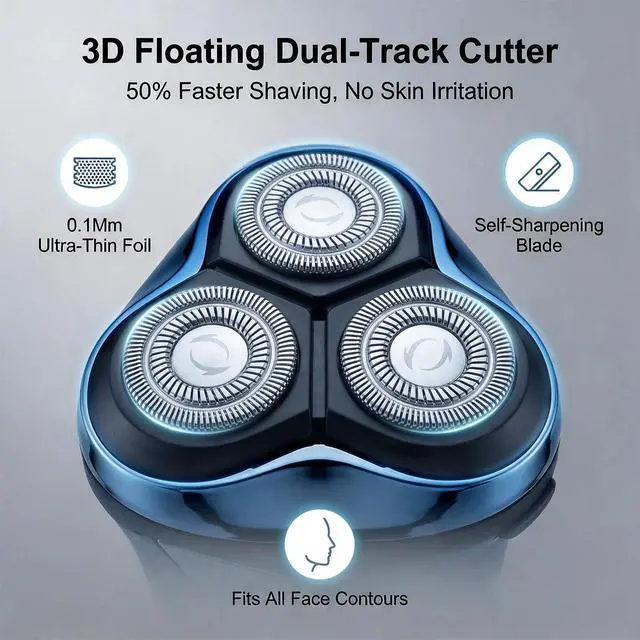 Alt view image 3 of 6 - Electric Razor for Men, 2026 Upgraded Electric Shavers for Men, USB-C Rechargeable, Wet & Dry Shaver with Pop-up Trimmer and Travel Case (Blue)
